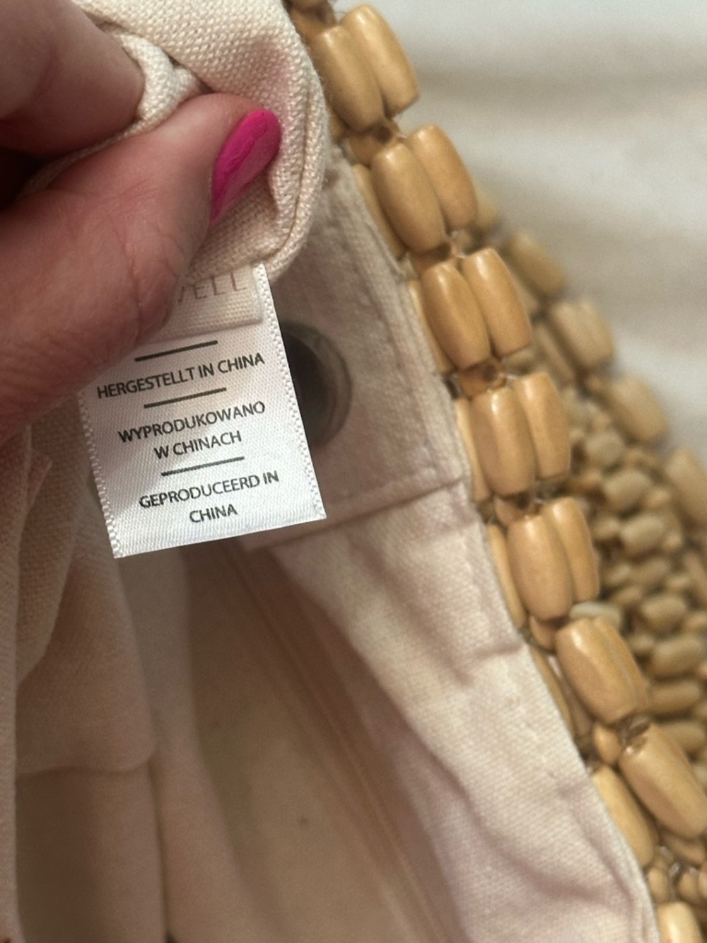 Beige Woven Half-Moon Tote - Lightweight Summer Beach Bag - Picture 6 of 8